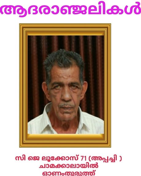 കൈപ്പുഴ: ചാമക്കാലായിൽ സിജെ ലൂക്കോസ് (അപ്പച്ചി ) നിര്യാതനായി