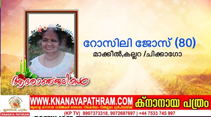 കല്ലറ  പരേതനായ ജോസ് മാക്കീലിന്റെ  ഭാര്യ റോസിലി ജോസ് (80  ചിക്കാഗോയിൽ നിര്യാതയായി