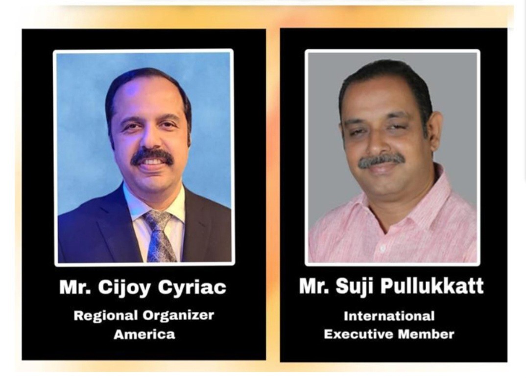 സിജോയ് പറപ്പള്ളിയും,സുജി പുല്ലുകാട്ടും മിഷൻ ലീഗ് അന്തർദേശീയ ഭാരവാഹി