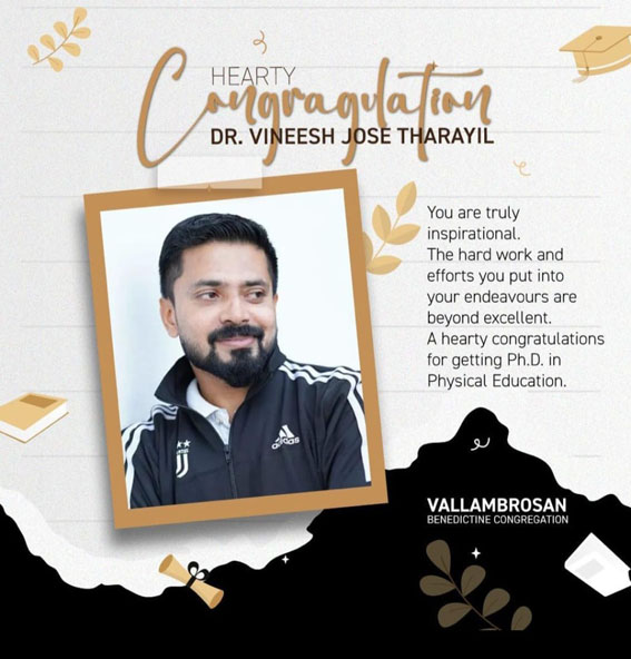 ഫാ. വിനീഷ് ജോസ് തറയിലിന് കായിക വിദ്യാഭ്യാസത്തിൽ ഡോക്ടറേറ്റ്