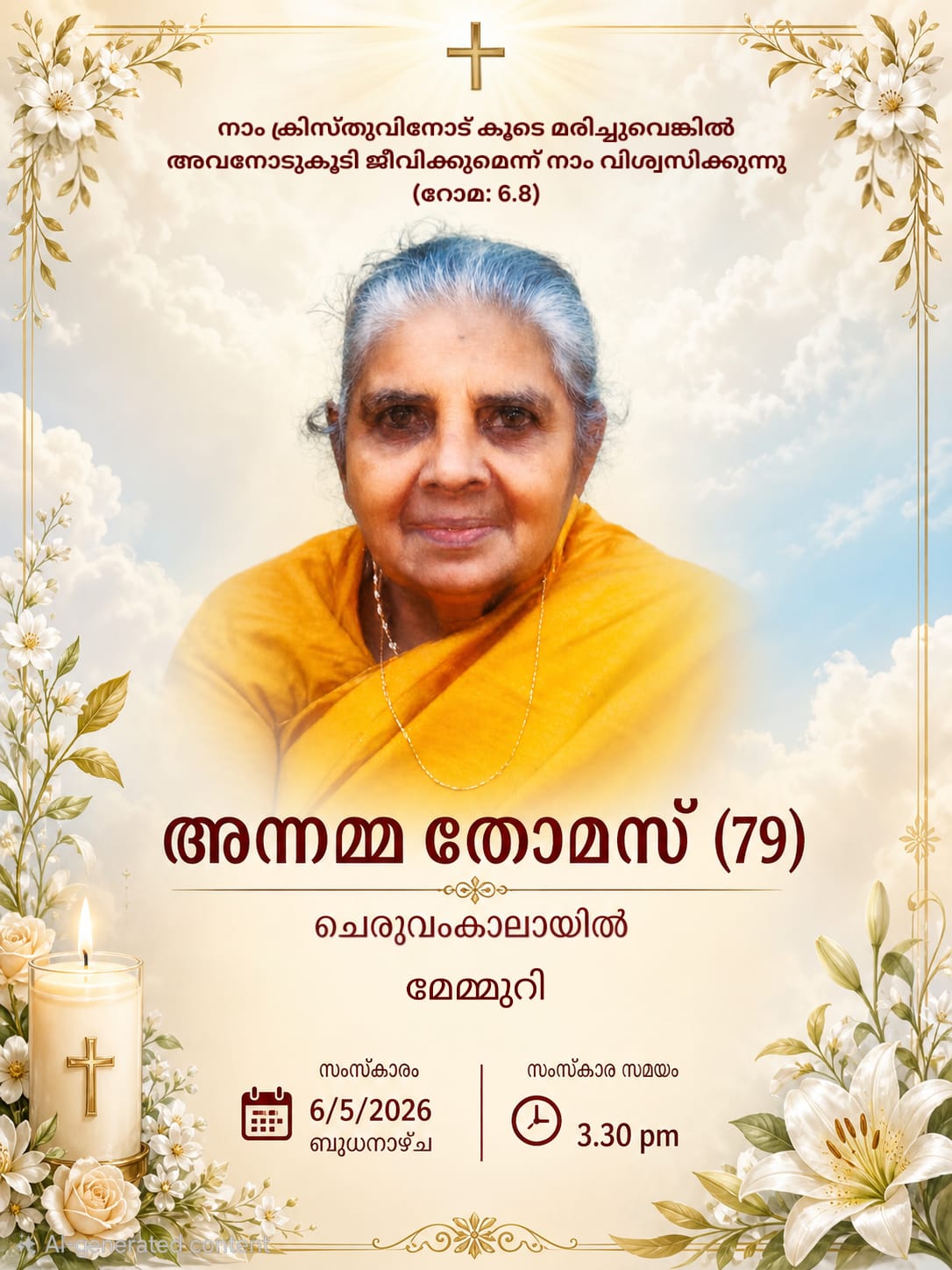 മേമ്മുറി ചെരുവംകാലായിൽ അന്നമ്മ തോമസ് (79) നിര്യാതയായി.